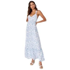 Lulu's My Love Story White and Blue Floral Tie Back Maxi Dress - Women's Small